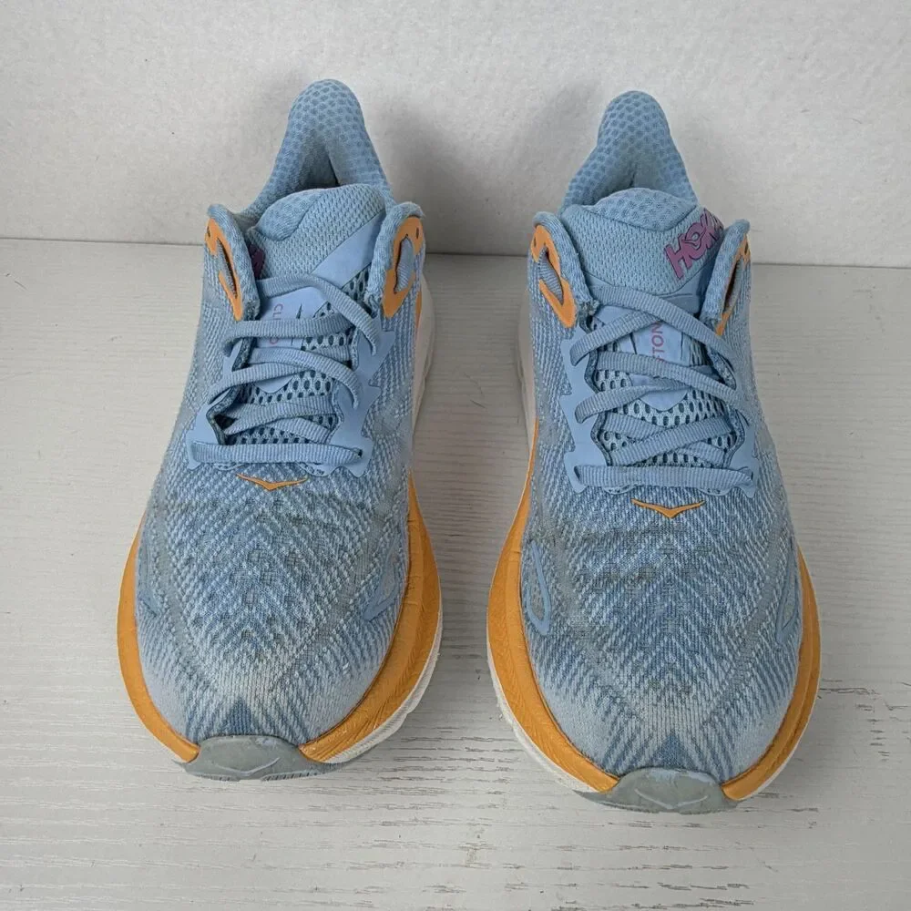 Hoka One One Clifton 9 Womens 6.5B Airy Blue Orange Running Shoes 1127896